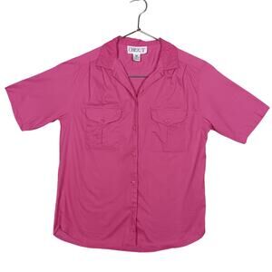 Vintage Chez T Button Down Shirt Size Medium Short Sleeve Pink Collared